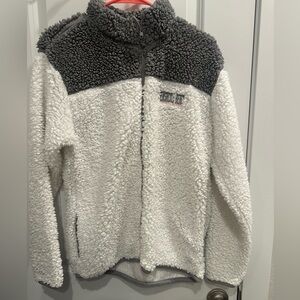 White and grey zip up Sherpa